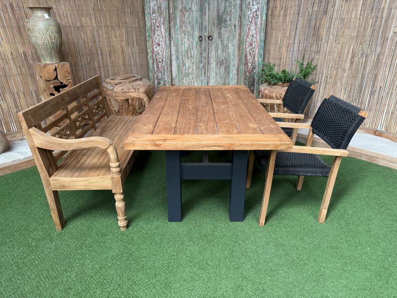Yaheetech 3-delig balkonmeubel, tuinmeubel, balkonset van hout, tuinset met 1 tafel en 2 stoelen, balkontafel, 80 x 53 x 73,5 cm wit